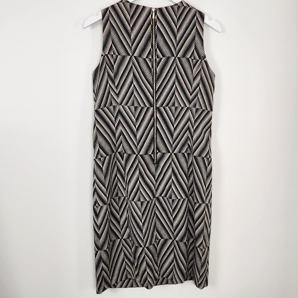 Anne Klein Sleeveless Black and Beige Geometric Print Sheath Dress Size 10 - Picture 9 of 10